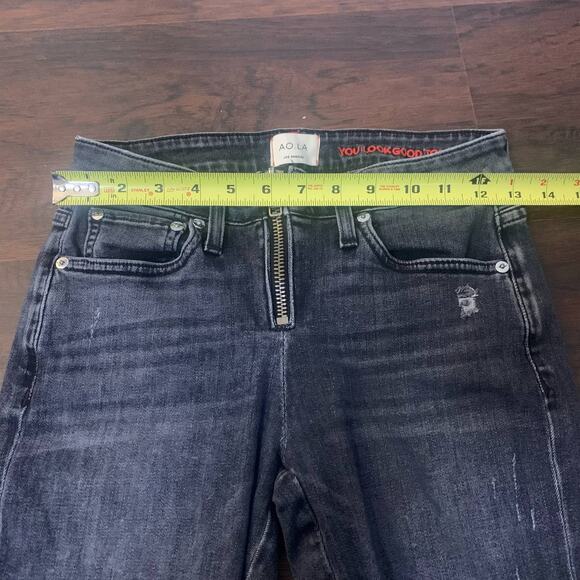 Ao.La by Alice + Olivia gray lightly distressed zipper skinny jeans size 26 - Picture 11 of 14